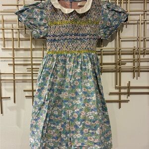 Mini Boden Blue Floral Dress with White Collar